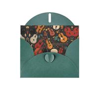 Dark Green Holiday greeting check blank card and pearl beautiful blank note block VVXBHGR Cartoon guitar notes Pattern