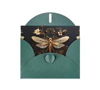 Dark Green Holiday greeting check blank card and pearl beautiful blank note block VVXBHGR Gold Exquisite Dragonfly Pattern