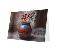 Dark Green Holiday greeting check blank card and pearl beautiful blank note block VVXBHGR Little flowers in the painted pottery Pattern