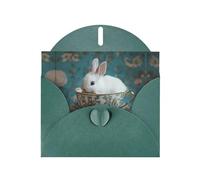 Dark Green Holiday greeting check blank card and pearl beautiful blank note block VVXBHGR Little white animal in the teacup Pattern