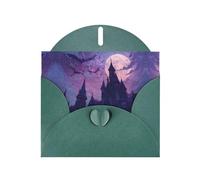 Dark Green Holiday greeting check blank card and pearl beautiful blank note block VVXBHGR Moonlight Bat Castle Pattern