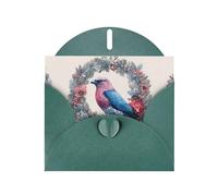 Dark Green Holiday greeting check blank card and pearl beautiful blank note block VVXBHGR Pink blue bird in a wreath Pattern