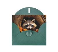 Dark Green Holiday greeting check blank card and pearl beautiful blank note block VVXBHGR Raccoon in The Fall Tree Hole Pattern