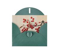 Dark Green Holiday greeting check blank card and pearl beautiful blank note block VVXBHGR Red cranberry branches Pattern