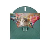 Dark Green Holiday greeting check blank card and pearl beautiful blank note block VVXBHGR Sitting grey cat Pattern