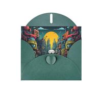 Dark Green Holiday greeting check blank card and pearl beautiful blank note block VVXBHGR The mechanical city with red figures Pattern