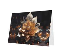 Dark Green Holiday greeting check blank card and pearl beautiful blank note block VVXBHGR White delicate lotus flower Pattern