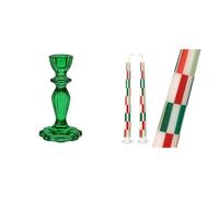 Dark Green Jeweled Holder & Red Green Checked Tapered Candles Christmas Bundle