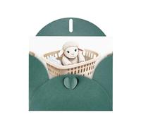 Dark Green JKIEGOQ Lamb doll in the laundry basket Prints Greeting Card 4 x 6 in for Christmas, Valentine's Day, Wedding, Party Invitation Cards