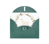 Dark Green JKIEGOQ Lamb in the flowers Prints Greeting Card 4 x 6 in for Christmas, Valentine's Day, Wedding, Party Invitation Cards