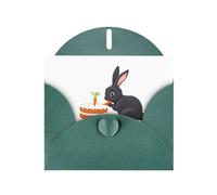 Dark Green JKIEGOQ Little black rabbit eating carrot cake Prints Greeting Card 4 x 6 in for Christmas, Valentine's Day, Wedding, Party Invitation Cards