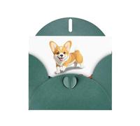 Dark Green JKIEGOQ Little Corgi playing with a car Prints Greeting Card 4 x 6 in for Christmas, Valentine's Day, Wedding, Party Invitation Cards