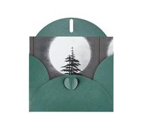 Dark Green JKIEGOQ Moon Pine Tree Prints Greeting Card 4 x 6 in for Christmas, Valentine's Day, Wedding, Party Invitation Cards