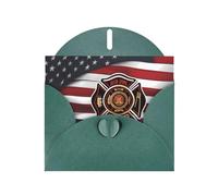 Dark Green JKIEGOQ Red Stripe Firefighter USA Flag Prints Greeting Card 4 x 6 in for Christmas, Valentine's Day, Wedding, Party Invitation Cards
