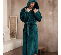 (Dark Green, L) Buttoned Fleece-Lined Hoodie Pajamas - Long-Fleece, Comfortable Button-Up Homewear, Suitable for Autumn/Winter Wear