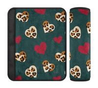 Dark Green Leopard Pattern Crimson Heart Christmas 2 pcs seat Belt Belt for Women Release Stress to Your Neck and Shoulders for Most Cars forro para cinturon de segurida