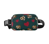 Dark Green Leopard Pattern Crimson Heart Christmas Cute Waist Pack Crossbody Bag for Men Women Mini Croose Body Purse with Adjustable Strap for Travel Vacation Running