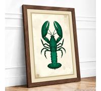 Dark Green Lobster Vintage Framed Wall Art Print A1 (84.1×59.4cm) Walnut, Wall Decor for Living Room, Bedroom, Office & Home, Ready to Hang, Art Gift