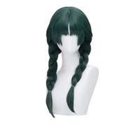 Dark Green Long Double Braided Wig for Women with Bangs Anime Cosplay Costume Wigs Heat Resistant Synthetic Hair for Halloween Anime Conventions