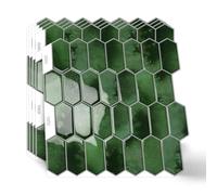 Dark Green Long Hexagon Peel and Stick on Wall Tiles Backsplash,3D Waterproof Self Adhesive Splashbac Peel and Stick Backsplash for Home Kitchen,Bathroom,Living Room(10 Sheets,30.5X 30.5cm)