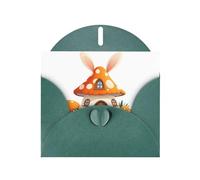 Dark Green MJHKXLJ Beautiful rabbit ears mushroom house Prints Pearlized Greeting Card - Envelope Included - Perfect for Christmas, Birthdays, Valentines, Weddings, and More