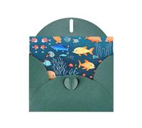 Dark Green MJHKXLJ Blue underwater world of fish Prints Pearlized Greeting Card - Envelope Included - Perfect for Christmas, Birthdays, Valentines, Weddings, and More