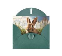 Dark Green MJHKXLJ Bunny on Green Grass Prints Pearlized Greeting Card - Envelope Included - Perfect for Christmas, Birthdays, Valentines, Weddings, and More