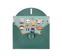 Dark Green MJHKXLJ Cute little animals Prints Pearlized Greeting Card - Envelope Included - Perfect for Christmas, Birthdays, Valentines, Weddings, and More