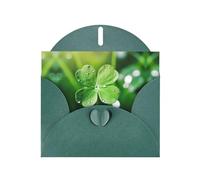 Dark Green MJHKXLJ four-leaf clover Prints Pearlized Greeting Card - Envelope Included - Perfect for Christmas, Birthdays, Valentines, Weddings, and More