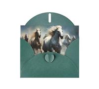 Dark Green MJHKXLJ Horses running wild in the river Prints Pearlized Greeting Card - Envelope Included - Perfect for Christmas, Birthdays, Valentines, Weddings, and More