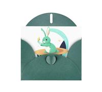 Dark Green MJHKXLJ Jade Rabbit on the planet Prints Pearlized Greeting Card - Envelope Included - Perfect for Christmas, Birthdays, Valentines, Weddings, and More