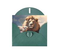 Dark Green MJHKXLJ Lamb with A Lion On The Clouds Prints Pearlized Greeting Card - Envelope Included - Perfect for Christmas, Birthdays, Valentines, Weddings, and More