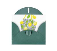 Dark Green MJHKXLJ Lemons falling from the net bag Prints Pearlized Greeting Card - Envelope Included - Perfect for Christmas, Birthdays, Valentines, Weddings, and More