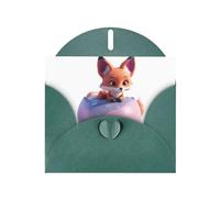 Dark Green MJHKXLJ Little fox on the pink planet Prints Pearlized Greeting Card - Envelope Included - Perfect for Christmas, Birthdays, Valentines, Weddings, and More