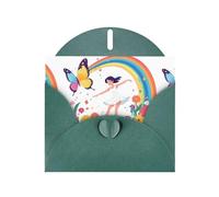 Dark Green MJHKXLJ Little girl dancing under the rainbow Prints Pearlized Greeting Card - Envelope Included - Perfect for Christmas, Birthdays, Valentines, Weddings, and More