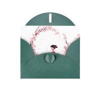 Dark Green MJHKXLJ Little girl picking cherry blossoms Prints Pearlized Greeting Card - Envelope Included - Perfect for Christmas, Birthdays, Valentines, Weddings, and More