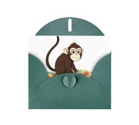 Dark Green MJHKXLJ Little monkey drawing a path Prints Pearlized Greeting Card - Envelope Included - Perfect for Christmas, Birthdays, Valentines, Weddings, and More