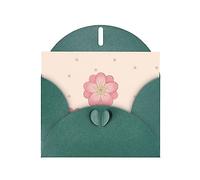 Dark Green MJHKXLJ Little pink cherry blossoms Prints Pearlized Greeting Card - Envelope Included - Perfect for Christmas, Birthdays, Valentines, Weddings, and More