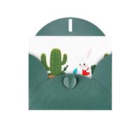 Dark Green MJHKXLJ Little rabbit watering the cactus Prints Pearlized Greeting Card - Envelope Included - Perfect for Christmas, Birthdays, Valentines, Weddings, and More