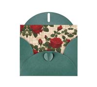Dark Green MJHKXLJ Many red roses Prints Pearlized Greeting Card - Envelope Included - Perfect for Christmas, Birthdays, Valentines, Weddings, and More