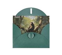 Dark Green MJHKXLJ Monkey sitting on a tree Prints Pearlized Greeting Card - Envelope Included - Perfect for Christmas, Birthdays, Valentines, Weddings, and More