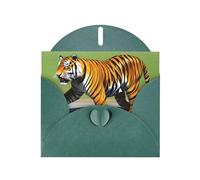 Dark Green MJHKXLJ Mr. Dancing Tiger Prints Pearlized Greeting Card - Envelope Included - Perfect for Christmas, Birthdays, Valentines, Weddings, and More