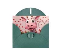 Dark Green MJHKXLJ Pink Cow with Strawberries Prints Pearlized Greeting Card - Envelope Included - Perfect for Christmas, Birthdays, Valentines, Weddings, and More