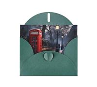 Dark Green MJHKXLJ Red Phone Booth London Street Prints Pearlized Greeting Card - Envelope Included - Perfect for Christmas, Birthdays, Valentines, Weddings, and More