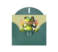 Dark Green MJHKXLJ The funny frog doing yoga Prints Pearlized Greeting Card - Envelope Included - Perfect for Christmas, Birthdays, Valentines, Weddings, and More