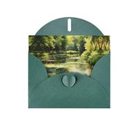 Dark Green MJHKXLJ Water Lilies in the Pond Prints Pearlized Greeting Card - Envelope Included - Perfect for Christmas, Birthdays, Valentines, Weddings, and More