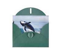 Dark Green MJHKXLJ Whales at sea Prints Pearlized Greeting Card - Envelope Included - Perfect for Christmas, Birthdays, Valentines, Weddings, and More