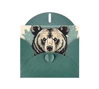 Dark Green MJHKXLJ Wildlife Hand Drawn Bear Animal Prints Pearlized Greeting Card - Envelope Included - Perfect for Christmas, Birthdays, Valentines, Weddings, and More