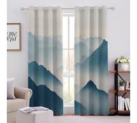 Dark Green Mountains And Rivers Blackout Curtain W 66" x L 72" Scenic Painting Thermal Insulated Energy Saving Eyelet Room Darkening Curtains for Bedroom living room office 2 Panels
