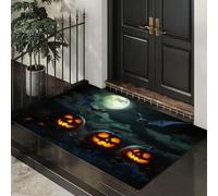 Dark Green Non-Slip Washable Doormat for Indoor, Pumpkin Pterosaur Non-slip Dirt Trapper, 50x70 cm Water Absorbent Floor Mat,Soft Horror Night Sky Animals Doormats for front door, Entryway, Pets